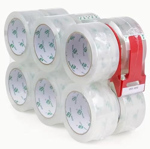 Clear Packing Tape with Dispenser, 12 Rolls, Waterproof PP Carton Sealing Tape for Shipping, Moving, Packaging, 1.88in x 60yd