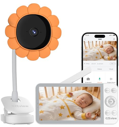 CZEview Video Babyphone mit Kamera und App, 5,5 Zoll Baby Monitor mit Smartphone-Übertragung, Nachtsicht, 2-Wege-Audio, Bewegungserkennung
