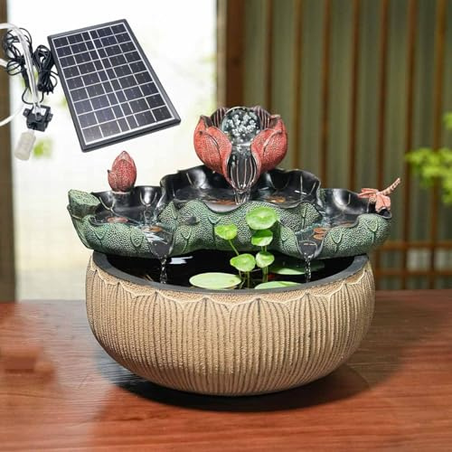 Solar Tabletop Fountain, Circulating Fountain Water Feature, Outdoors Zen Cascading Garden Fountain, Table Top Décor for Patio, Yard & Porch Decor(A)