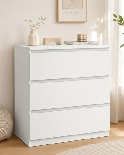 Soayone Commode Chambre, Commode Blanche avec 3 Tiroirs, Meuble de Rangement 70 x 40 x 75 cm, Petit Meuble de Rangement, Meuble Rangement pour Chambre, Salon et Couloir