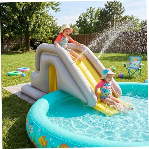 Tobogán Inflable para Piscina, tobogán para Piscina con Base Ancha rellenable con Agua, fácil instalación y Almacenamiento de PVC para Interiores y Exteriores para niños Adultos (Caqui, con Bomba d
