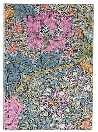 Paperblanks 18-Monatskalender Flexi 2025 Morris Heckenkirsche in Pink, Midi, Horizontal