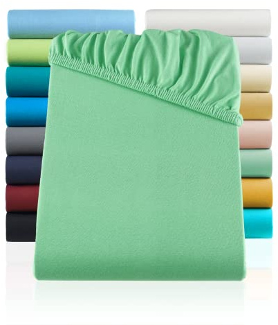 SHC by BaSaTex Jersey Spannbettlaken Bettlaken | Spannbetttuch Spannleintuch für Wasserbetten & Boxspringbetten aus 100% Baumwolle | 200x220 Farbe Jade Grün - Mint