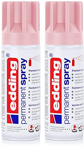 edding Permanent Spray Premium-Acryllack pastellrosa 200ml – seidenmatt – Sprühlack deckt sofort, trocknet extrem schnell und hält dauerhaft innen & außen, für Glas, Metall, Holz uvm. (2er Pack)