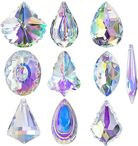 H&D HYALINE & DORA 10 pièces coloré Lustre en Cristal Lampe éclairage Goutte Pendentif Suspendu prismes de Verre Attrape-Soleil Maison fenêtre décor