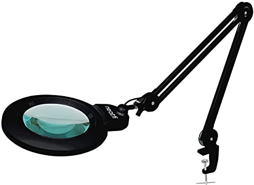Neatfi XL Bifocal LED Magnifying Lamp with Clamp, 18 cm Acrylic Lens, 2.25X/6X Magnification, 1,600 Lumens Dimmable | Adjustable Arm, Hands-Free Close Work | Crafting, Jewelry & Reading (Black)
