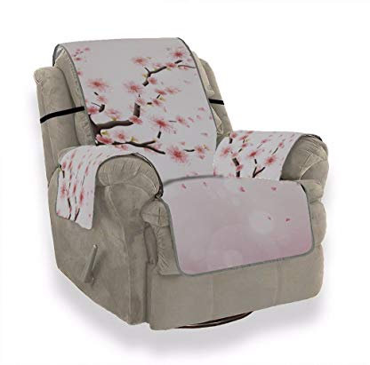 A.Monamour Sofabezug Sofaüberwurf Sesselschoner Kirschzweig Mit Blühendem Rosa Blumen-Sakura-Blumenhintergrund Samt Sesselbezug Sesselhusse Sessel Abdeckung Sesselschutz Stuhl Abdeckung Stuhlschutz