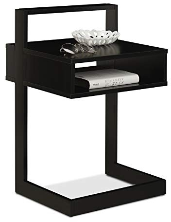 Relaxdays Beistelltisch, eckiger Nachttisch mit Fach, Holz & MDF, Schlaf-& Wohnzimmer, HBT: 60,5 x 40 x 34 cm, schwarz, 1 Stück