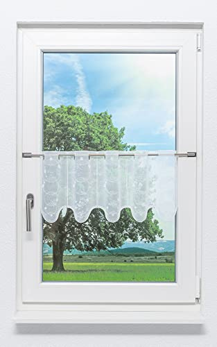 Plauener Spitze Scheibengardine Seifenblasen (Bx H) 80cm * 30cm Weiß/weiß