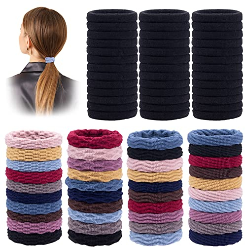 80 Stück Baumwolle Haargummis Elastische Nathtlose Zopfgummi Scrunchies Hair Ties für Damen Mädchen Herren (Mehrfarbige, Schwarz)