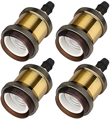EXTRASTAR E27 Vintage Portalampada, Edison retro lampada a sospensione, Adattatore in ceramica solida, 4 Pezzi di champagne oro socket [Classe di efficienza energetica A+]