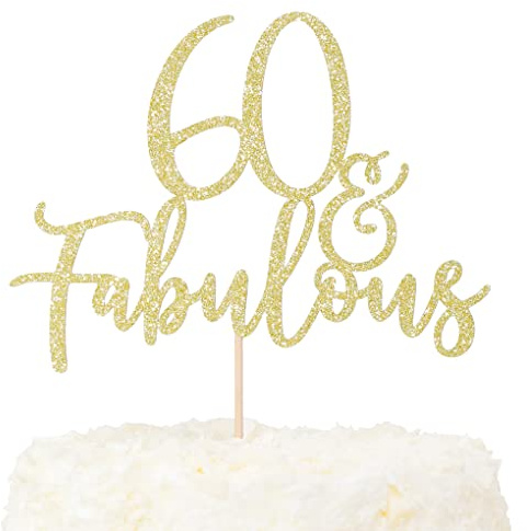 LOVENJOY 60 e Favoloso Topper Torta Compleanno Oro Glitterato 60th Happy Birthday per Decorazioni Torta Compleanno