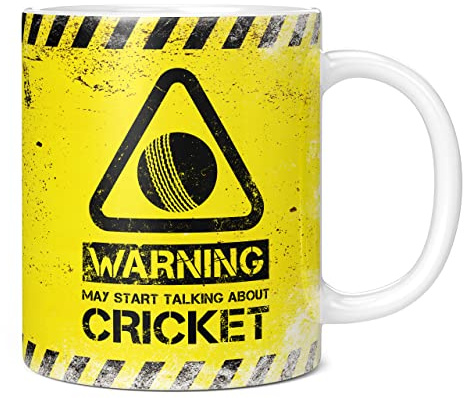 Mug Monster - Warning May Start Talking About Cricket Funny Gift Mug - Ceramic Coffee Cup, Gift for Men or Women, Extra Large and Giant Available, 11oz White