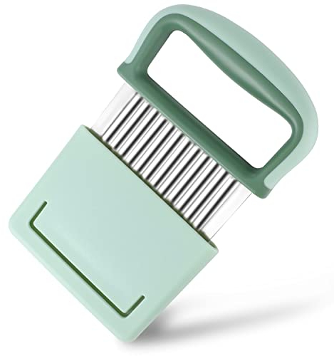 Yoosso Kartoffel Wellenmesser, Edelstahl Wellenschnitt Gemüse Wellenschneider mit Griff&Schützendem Kartoffelschneider Werkzeug für Obst Salat Butter(Grün)