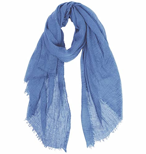 XRDSS Summer Cotton Blend Crinkle Vintage Soft Scarf with Fringed Edges 35 × 70 (Sky Blue)