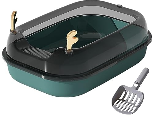 Offene Katzentoilette Großes halbgeschlossenes Katzenklo Hoher Rand Anti-Splash mit Löffel Kätzchen Toilette Katze Bettpfanne Haustierzubehör (Grün)