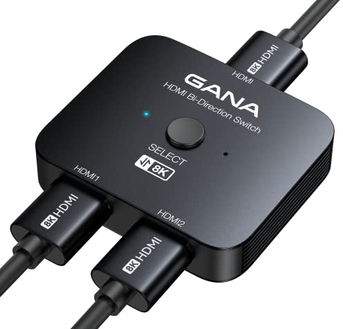 GANA Commutateur HDMI 2.1,Switch HDMI 8K 2 en 1 Sortie, Prend en Charge 4K @ 120 Hz, 8K @ 60 Hz,Compatible avec PS5/4, Xbox, Roku, Apple TV, Fire Stick,Noir