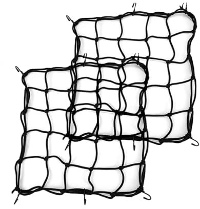 2 Pcs Motorcycle Helmet Cargo Net, Stretch Bungee Cargo Net Motorbike for 15 x15 with 6 Adjustable Hooks Heavy Duty Bungee Net for Helmet Motorbike Bikes Elasticated Cord Net Storage Tie Down(Black)