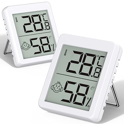 Aircode Thermo-Hygrometer, 2-Set Mini LCD Digital Thermometer luftfeuchtigkeitsmesser innen stehend oder hängend für Innenraum Wohnzimmer Babyzimmer Büro Kühlschrank