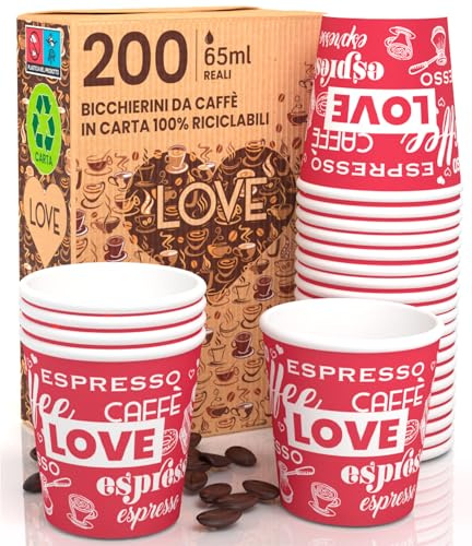 Eurocali 200 Weihnachts-Papierbecher für Kaffee 65ml LoveRedCUP Weihnachtsbecher Ökologisch Biologisch Abbaubar Einweg Klein Zum Mitnehmen Heiße Getränke