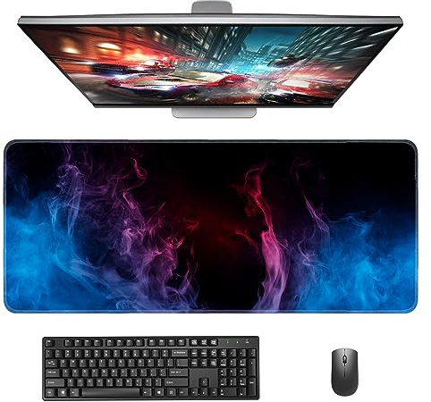 Giecy Gaming Mauspad XXL, Mousepad 900x400mm,Groß Schreibtischunterlage mit Rutschfester Gummibasis,Desk Mat für Tastatur, PC, Laptop (Flamme)