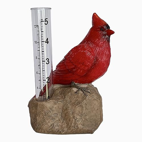 Gift Essentials Cardinal Pluviomètre décoratif en résine, tube en plastique pouvant contenir jusqu'à 12,7 cm de pluie, décoration de jardin en plein air