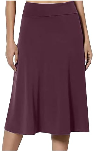 Midi Skirts for Women UK Elasticated Waist Skirts Ladies Pleated A Line Knee Length Jersey Pencil Skirt Casual Summer Swing for Office Work Holiday Skirt