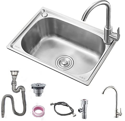 Mini Evier Cuisine 1 Bac, Evier Inox, Evier Camping Car,Evier Buanderie,Station De Lavage Des Mains Portable,Pour Garage, Jardin, Cuisine, Camping-car,Buanderie Atelier ( Color : Single cold tap , Siz