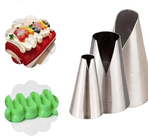 3Pcs Large Piping Nozzles Tip Set, V-Shape Stainless Steel Cake Icing Decorating Tips for DIY Cream Rose Flower Piping, Cupcake Pastry and Cake Decor Piping Nozzles Baking Tools and Accessories