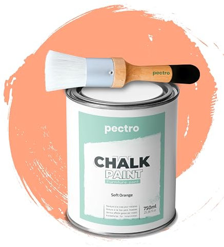 PECTRO PACK Kreidefarbe für möbel 750ml + Malerpinsel speziell für Chalk Paint - Möbellack Natürlicher Kreideeffekt - Farbe für Holz (Schwach Orange)