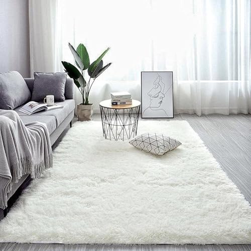 XUEDNGM Bettvorleger Schlafzimmer rutschfest 70 x 180 cm Teppich Schlafzimmer Teppich Hochflor Wohnzimmer Anti-Rutsch Unterseite, Weich, Pflegeleicht, Robust, Flauschige, Weiß