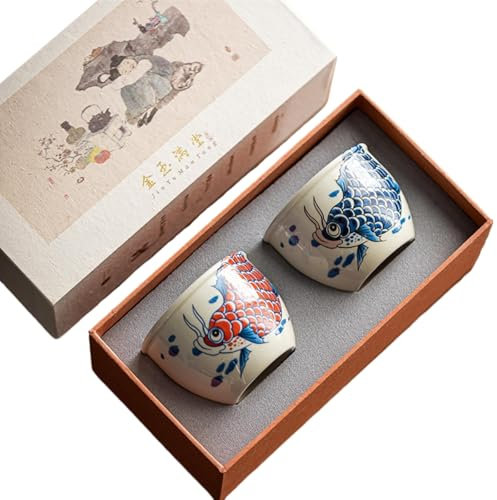 100/125 ml kinesisk stil keramisk tekopp med enkelt guldfiskmönster teburk-drake fiskburk (kopp) box set