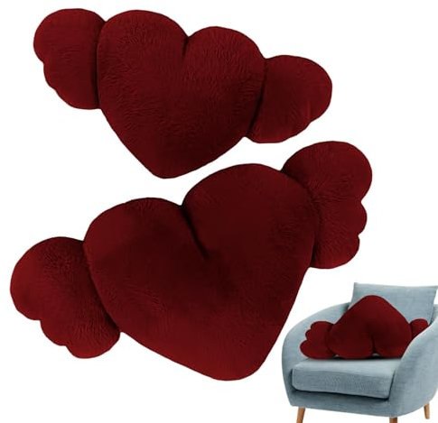 Cuscino per auto a forma di cuore, cuscino a forma di ali d'angelo a forma di cuore, cuscino a forma di cuore, 2 cuscini a forma di cuore in peluche con ali, cuscino comodo e adorabile
