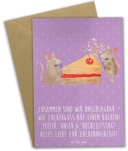 Mr. & Mrs. Panda Glückwunschkarte 6. Hochzeitstag Zuckerhochzeit - Geschenk, Eheleben, Grußkarte, Partnerschaft feiern, Spruch, hochzeitskarten, einladungskarten, Heirat, weihnachtskarten, osterkarte