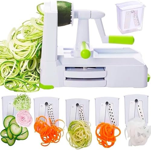 Espiralizador de Verduras, Cortador de Espiral, Cortador de Verduras con Cuchillas Intercambiables, Accesorios para Cortar Verduras en Espiral
