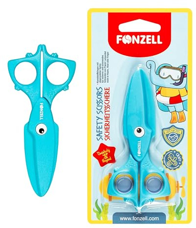 FONZELL Kinderschere im Squid Design – Bastelschere mit abgerundeten Spitzen & Softgriff – Ergonomische Schere für Kindergarten, Schule & Zuhause