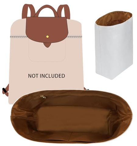 Verbesserter Rucksack-Organizer-Einsatz, kompatibel mit Longchamp-Tasche, wasserdichtes Dupont-Papier und Seiden-Rucksack-Innenfutter für Luxus, Weiß und Braun, M