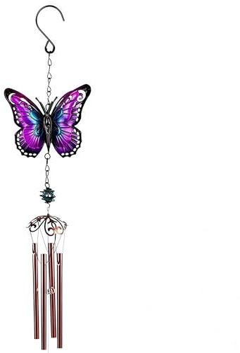 Carillon éolien pour jardin, décoration à suspendre en forme de papillon pour terrasse, porche, balcon, décoration créative à suspendre (30 x 11 x 6 cm) (pipe papillon violet)