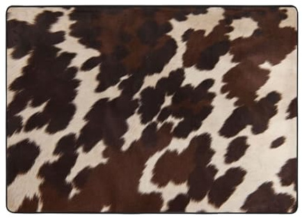 Tappeto stampato in pelle bovina marrone, per soggiorno, camera da letto e ufficio, 203 x 147,3 cm, morbido tappeto antiscivolo moderno per interni.