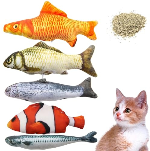 Ferizzia 5 Pièces Jouet pour Chats, Peluche pour Chat, Jouet Cataire Poisson, Jouets de Soins Dentaires pour Chats, Jouets À Mâcher Idéal pour la Chambre, Le Jardin, Le Salon