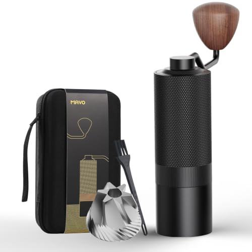 MAVO Manual Coffee Grinder, Hand Coffee Grinder, Capacity 25g with CNC Stainless Steel Conical Burr, Adjustable Setting, Burr Coffee Bean Grinder (Black, Espresso Plus)