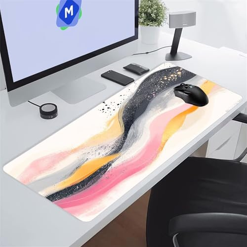 Tappetino Mouse XXL Gaming 1200x600x3 mm Giallo Grigio Rosa Tappetino per Mouse Grande Cuscinetto per Tastiera Grande da Scrivania Gaming Mousepad Lavabile per Ufficio e casa