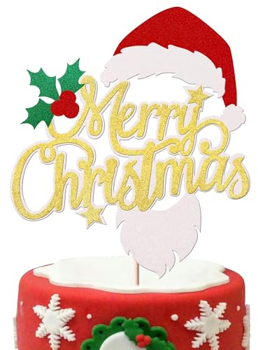 Topper per Torte Natale,Natalizi Topper Decorazioni per Cupcake,Decorazioni per Torte di Natale,Merry Christmas Glitter Cupcake Topper,Decorazione per Torte Natalizie per Feste di Natalizia (B)