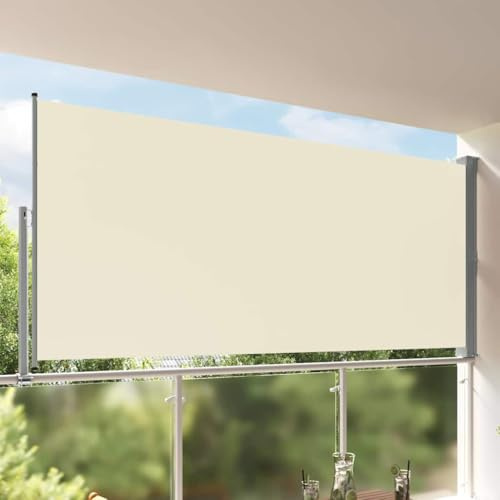 Holamys Ausziehbare Seitenmarkise 160x300 cm, Creme, UV-beständiger Sichtschutz für Terrasse und Balkon, Windschutz mit automatischem Rückrollmechanismus