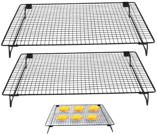 Hbbgdiy 2Pcs Baking Rack, Iron Wire Cooling Rack with Collapsible Legs 16.8x11 Wire for Cooking, Nonstick Baking Cooling for Cooking Roasting Making Jerky