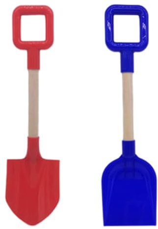 Faloyy Lot de 2 pelles à Sable pour Enfants, Pelle de Plage en Plastique ABS Rouge Bleu avec Manche en Bois, Outils bac à Sable Double Fonction pour Construire, sculpter ou Creuser