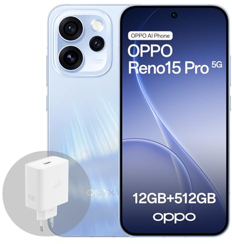 OPPO Reno15 Pro 5G Smartphone Android, 12+512 GB, Display AMOLED 6.32 120Hz, Fotocamera Ultra Chiara 200 MP, Video 4K HDR, 6200 mAh, MediaTek Dimensity 8450, con caricatore 80 W SUPERVOOC, Aurora