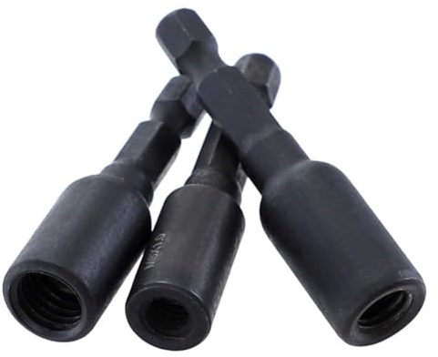 MuchLuckystar Juego de 3 adaptadores de enchufe autorroscantes Cr-Mo con vástago hexagonal de 1/4 pulgadas para tuercas de inserción M6 M8 M10 y pernos de suspensión, color negro