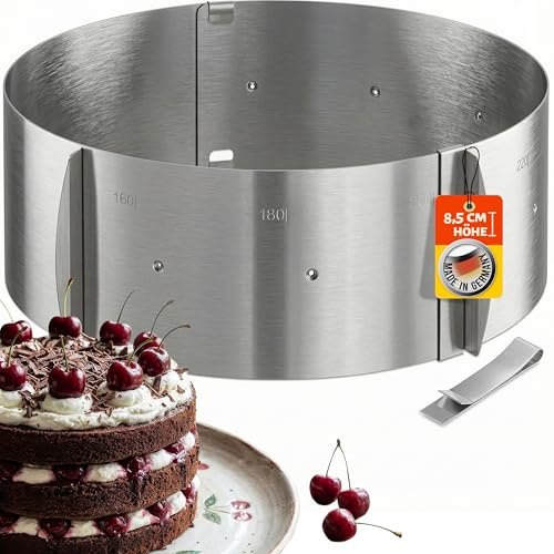 4smile Tortenring verstellbar hoch 8,5 cm | delstahl Kuchenring Ø 16-30 cm, stabile Backring - Tortenform rund verstellbar, Backrahmen rund zum Backen und Dekorieren