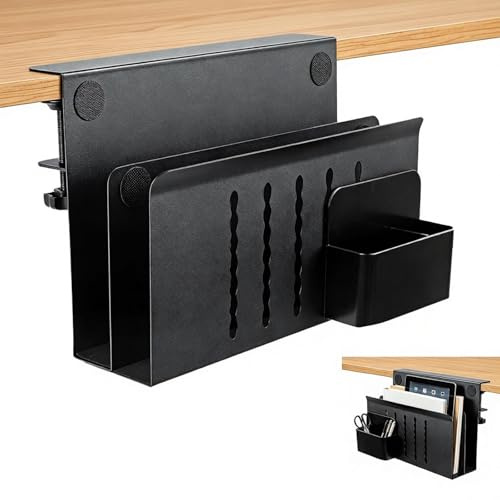 JNUYISW Rangement Latéral de Bureau, Réglable Organiseur de Bureau Suspendu Sans Perçage avec Porte-Stylo Magnétique, Double Épaisseur Support pour Ordinateur Portable Sous Table(Noir)